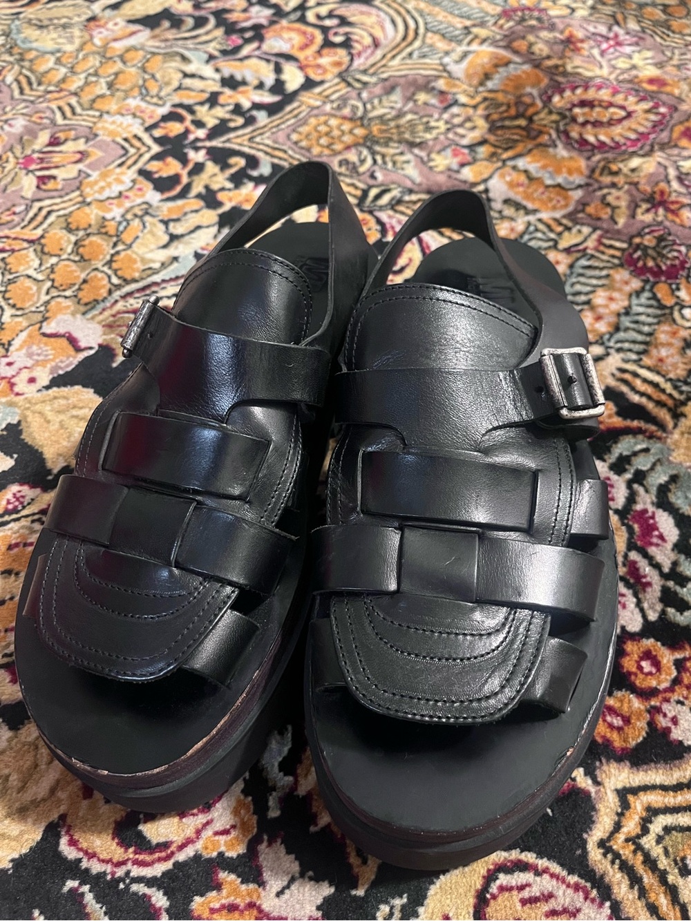 Maison Margiela MM6 Platform wedge Sandals Fishermen black leather 39 - Picture 4 of 11